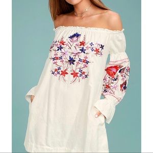 Free People Fleur Du Jour Cream Embroidered Dress